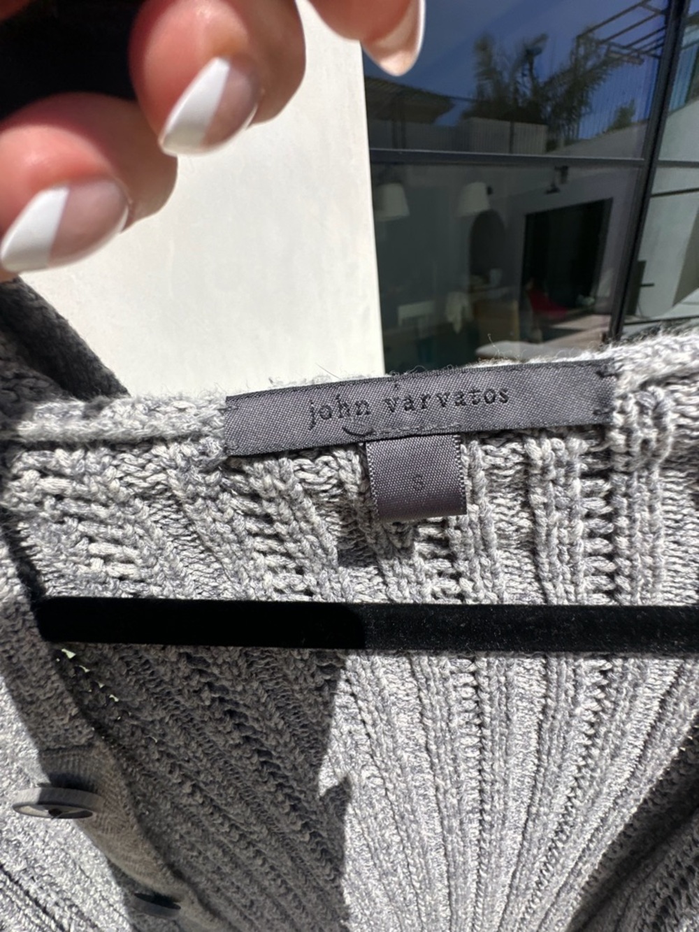 John Varvatos Light Gray Ribbed Button-Up Cardigan - Picture 2 of 3